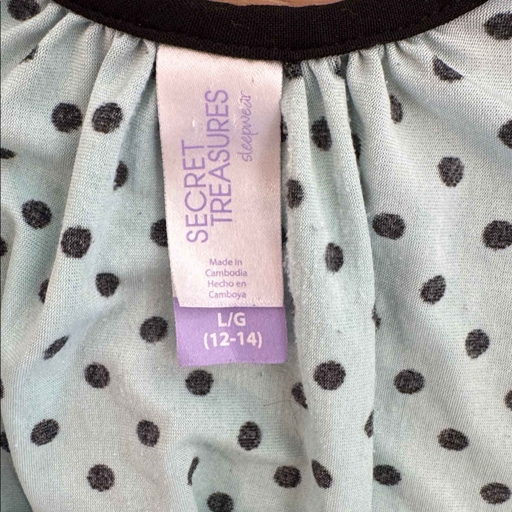 Secret Treasures Women's Large 12-14 Nightgown Sleepwear
Turquoise Black Dots - Picture 5 of 8